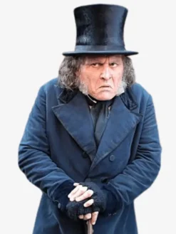 Movie Ebenezer 2026 Johnny Depp Blue Cotton Trench Coat front view