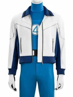 Mr Fantastic Reed Richards White Leather Bomber Jacket with YKK zipper closure