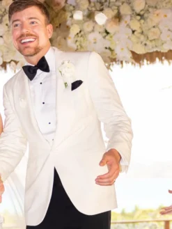 MrBeast White Blazer Wedding Side View