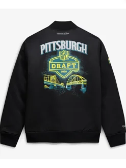NFL Draft 2026 Black Satin Full-Zip Bomber Jacket Back View