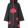 Naruto Akatsuki Black and Red Cotton Costume Robe front view with stand-up collar