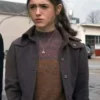 Natalia Dyer Series Stranger Things S01 Nancy Wheeler Purple Cropped Jacket front view