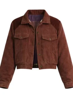 Natalia Dyer Series Stranger Things S05 Nancy Wheeler Brown Corduroy Jacket front view