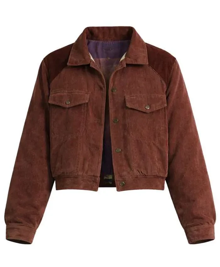 Natalia Dyer Series Stranger Things S05 Nancy Wheeler Brown Corduroy Jacket front view