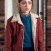 Natalia Dyer TV-Series Stranger Things Nancy Wheeler Red Shearling Jacket front view