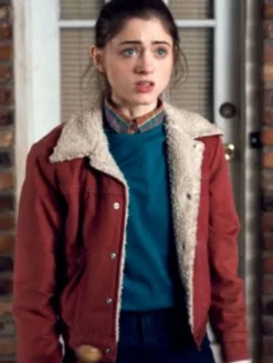 Natalia Dyer TV-Series Stranger Things Nancy Wheeler Red Shearling Jacket front view