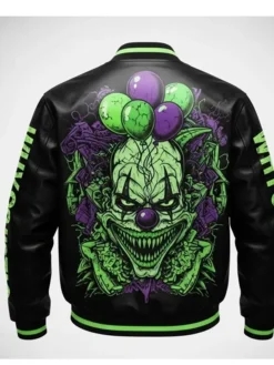 Neon Skull Streetwear Punk Leather Varsity Jacket