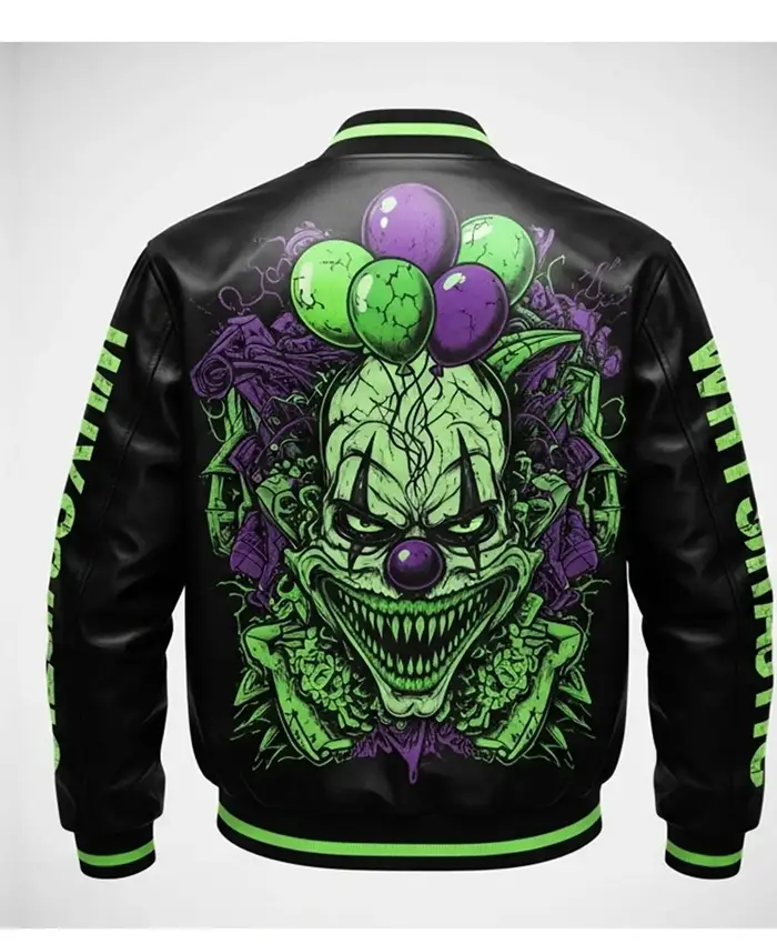Neon Skull Streetwear Punk Leather Varsity Jacket