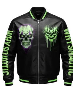Neon Skull Streetwear Punk Varsity Leather Jacket