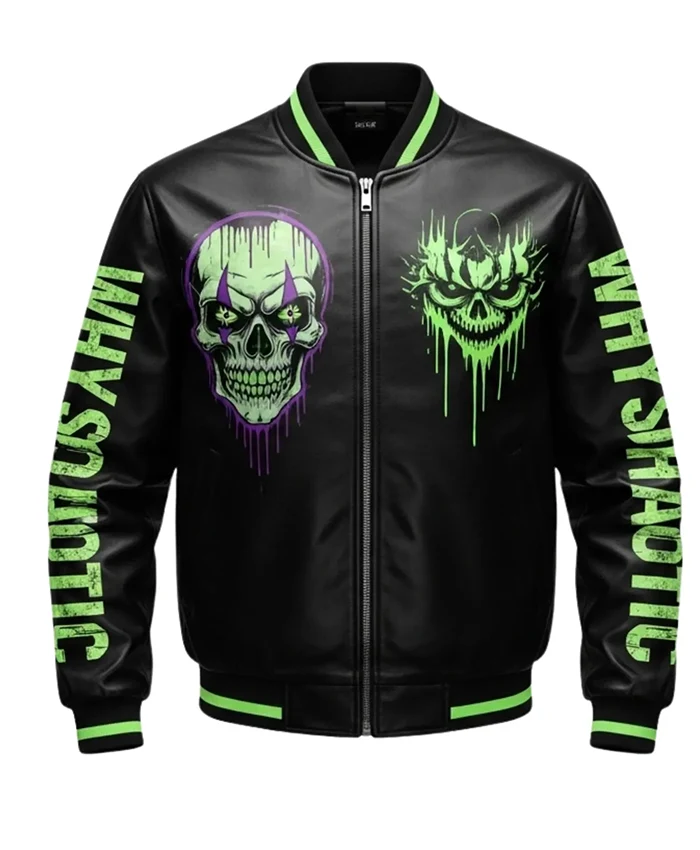 Neon Skull Streetwear Punk Varsity Leather Jacket