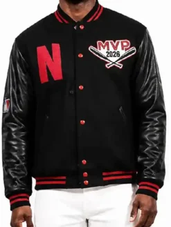 Netflix Jordan Walker MVP 2026 Home Run Derby Black Varsity Jacket Front View