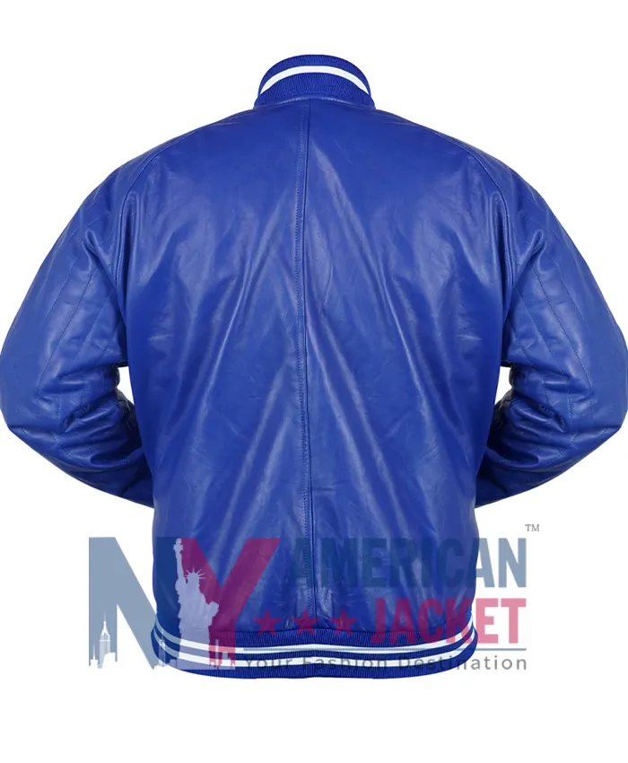 New York Knicks Chrome Hearts Blue Letterman Varsity Jacket Back