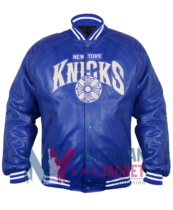 New York Knicks Chrome Hearts Blue Letterman Varsity Jacket