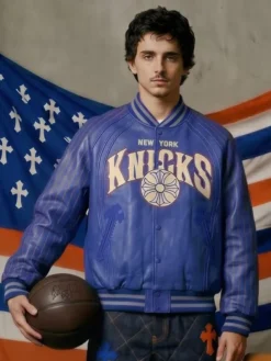 New York Knicks x Chrome Hearts Blue Varsity Jacket