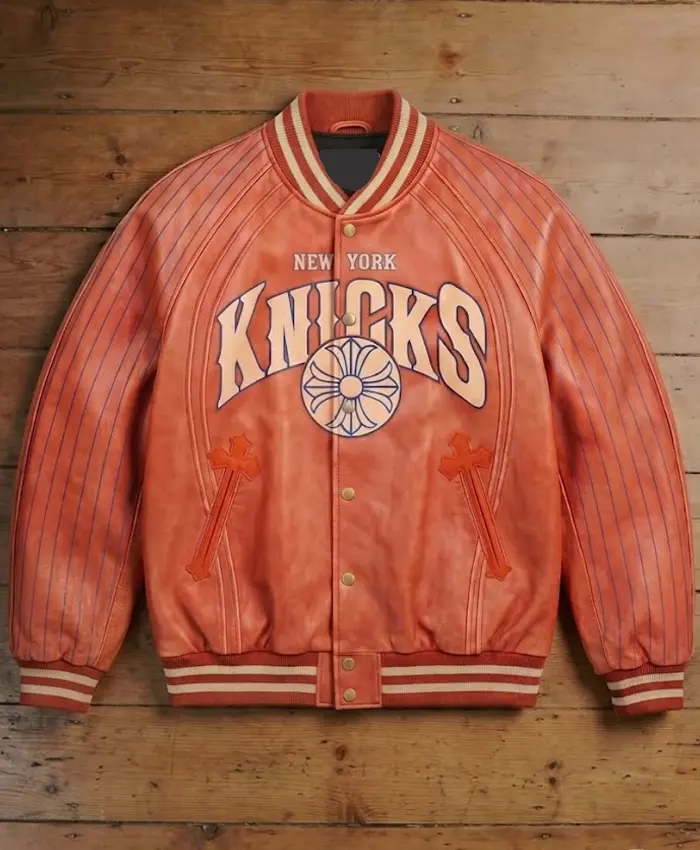 New York Knicks x Chrome Hearts Orange Varsity Jacket