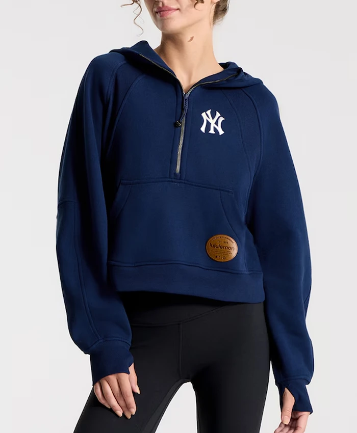 New York Yankees x Lululemon Women's Scuba Oversized Half-Zip Hoodie blue color