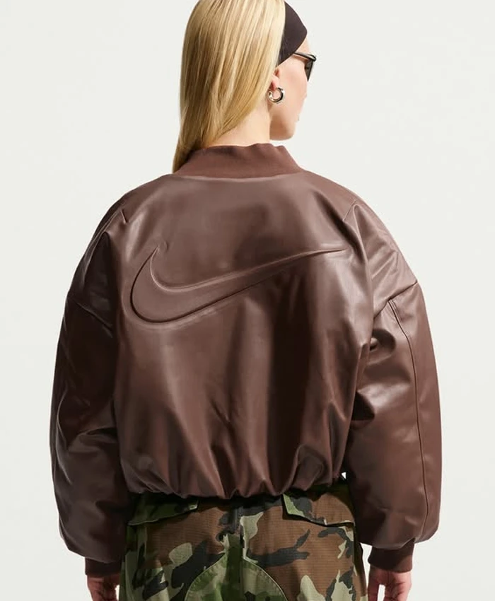 Nike Bomber Brown Leather Jacket