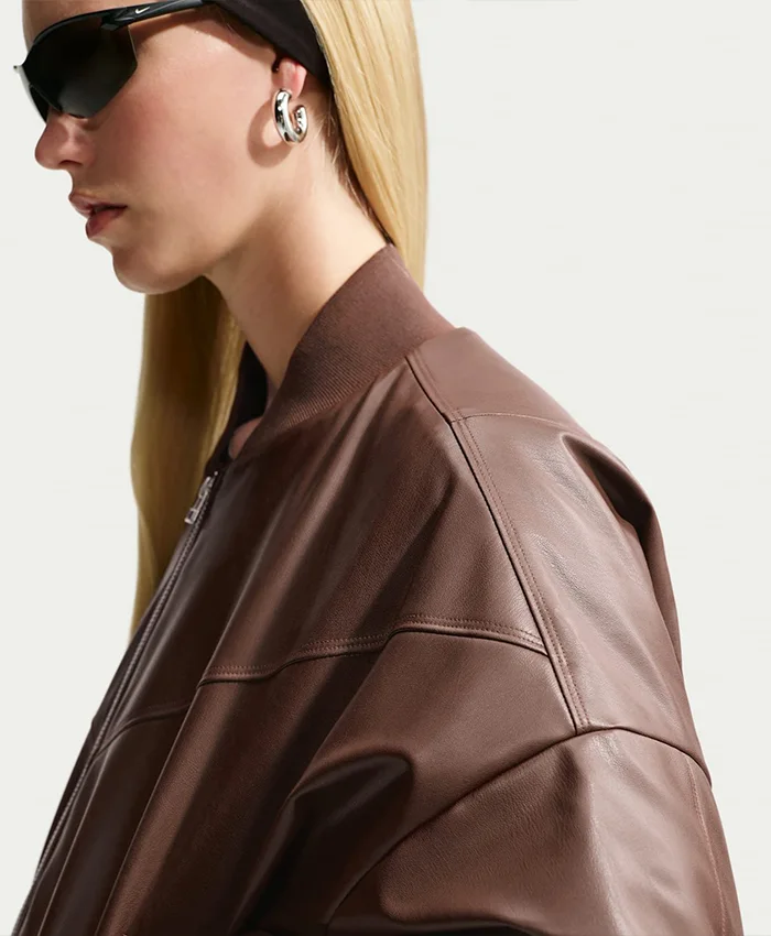 Nike Brown Bomber Leather Jacket