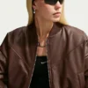 Nike Brown Leather Bomber Jacket