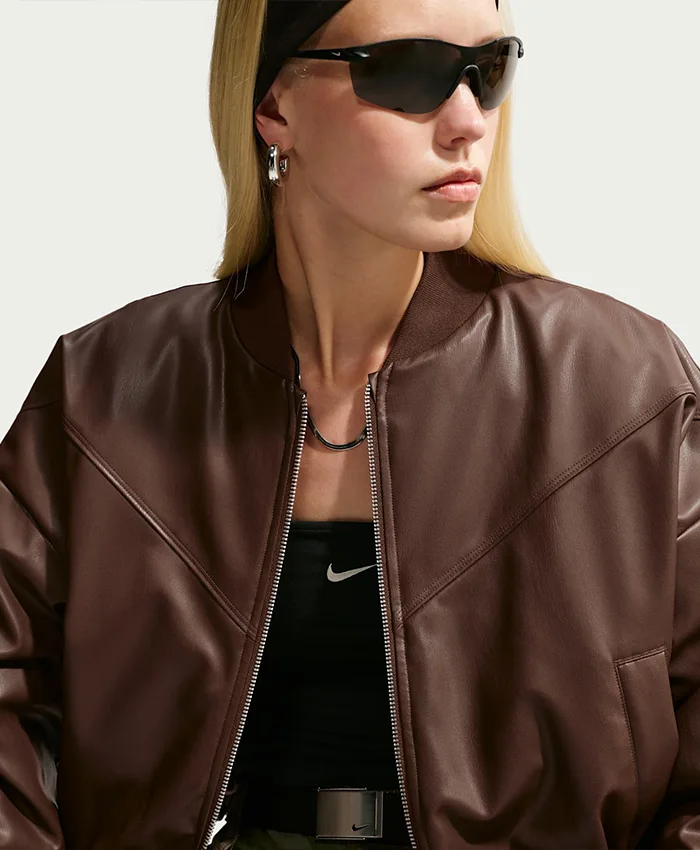 Nike Brown Leather Bomber Jacket
