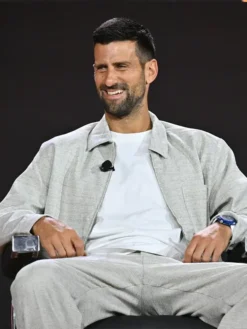 Novak Djokovic Fanatics Fest NYC 2026 Gray Jacket Front View