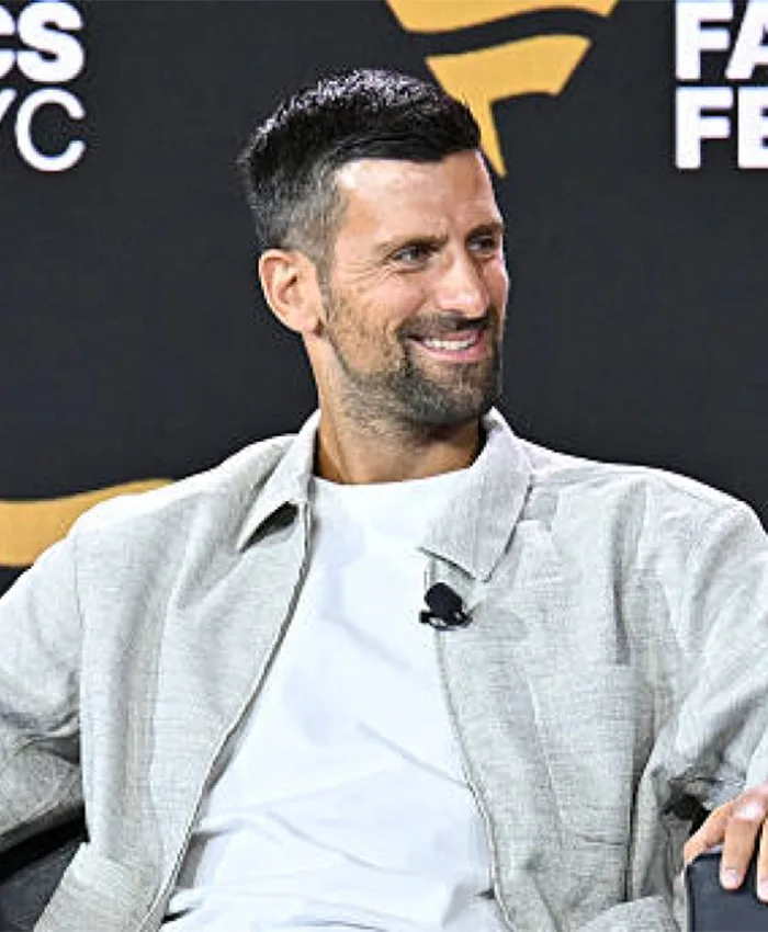 Novak Djokovic Fanatics Fest NYC 2026 Gray Jacket Side View