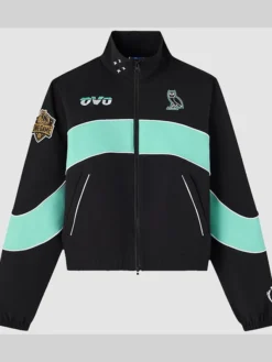 OVO x WNBA New York Liberty Black And Sky Blue Track Jacket front view