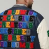 Oversized Fit Badge Applique PU Bomber Jacket side view with sleek finish