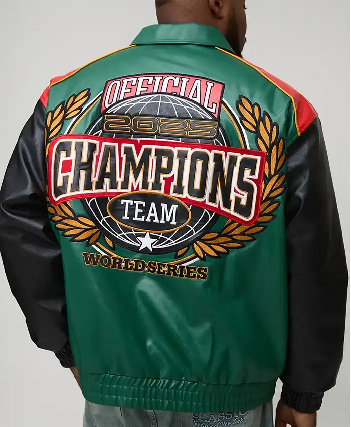 Oversized Fit Homme Applique PU Collared Bomber Jacket side with collar detail