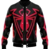 Parker 2 Miles Morales Black And Red Satin Bomber Jacket front view