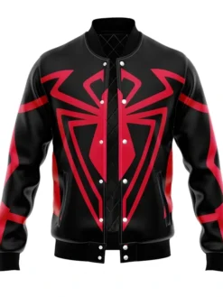 Parker 2 Miles Morales Black And Red Satin Bomber Jacket front view