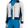 Pedro Pascal Fantastic Four Doomsday White and Blue Leather Jacket close-up details