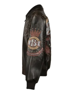 Pelle Pelle American Legend Black Leather Varsity Jacket with rib-knit cuffs and YKK zipper closure