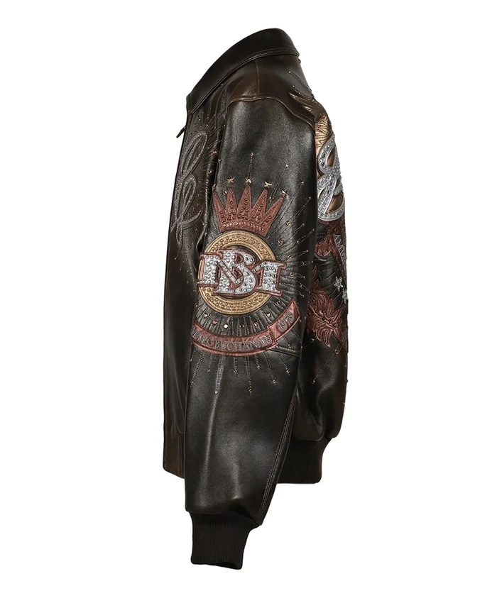 Pelle Pelle American Legend Black Leather Varsity Jacket with rib-knit cuffs and YKK zipper closure
