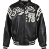 Pelle Pelle Encrusted Black 78 Leather Company Varsity Jacket front view