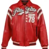 Pelle Pelle Encrusted Red 78 Leather Company Varsity Jacket front view
