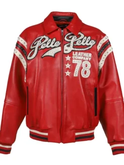 Pelle Pelle Encrusted Red 78 Leather Company Varsity Jacket front view