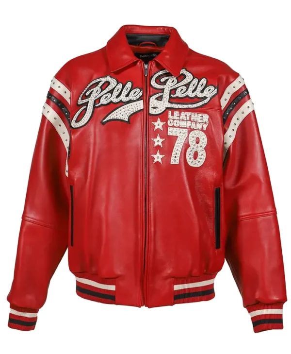Pelle Pelle Encrusted Red Leather Varsity Jacket Limited Edition