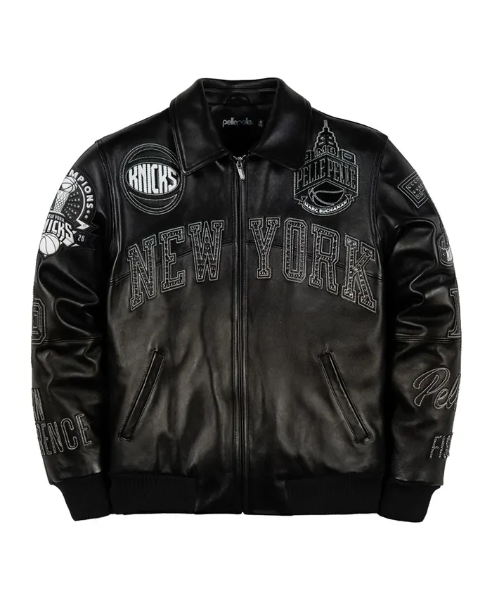 Pelle Pelle For The City Of Knicks NBA 2026 Champions Black Leather Jacket front view
