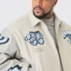 Plus Boxy Teddy Applique Bomber Jacket side view with cozy layered design