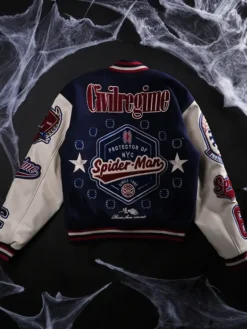 Protector Of NYC Navy And Butter Letterman Jacket Back