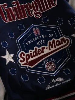 Protector Of NYC Navy And Butter Letterman Jacket Back View