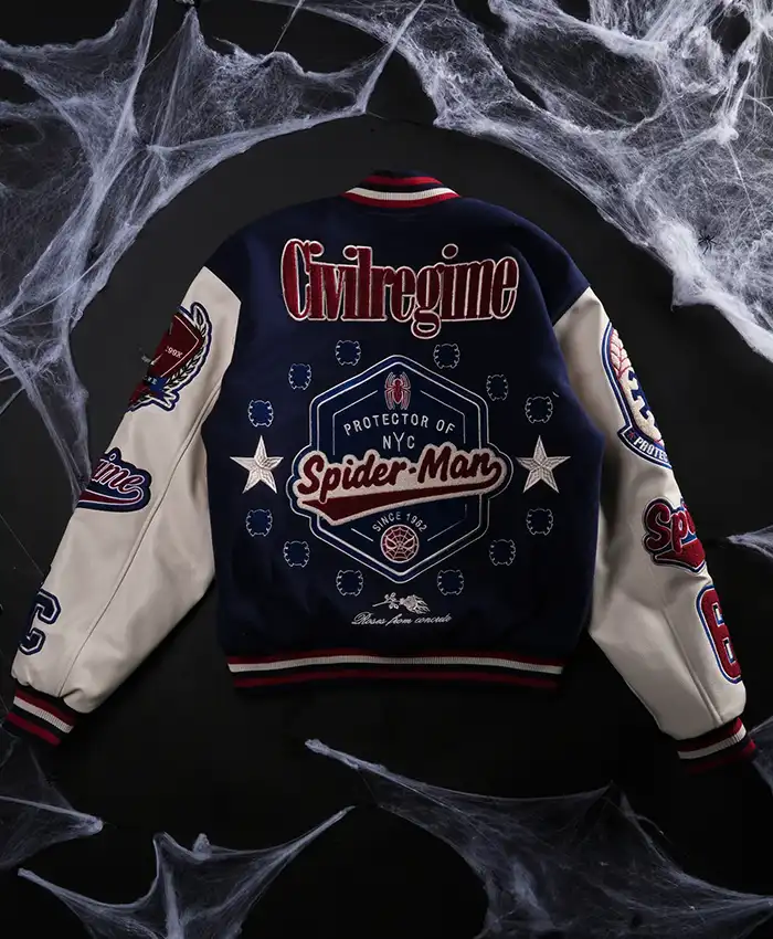 Protector Of NYC Navy And Butter Letterman Jacket Back