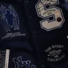 Protector Of NYC Navy And Butter Letterman Jacket Front View