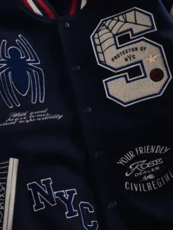 Protector Of NYC Navy And Butter Letterman Jacket Front View