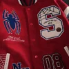 Protector Of NYC Sand And Red Letterman Jacket Front View