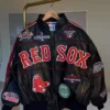 Red Sox Garrett Crochet Black Leather Bomber Jacket