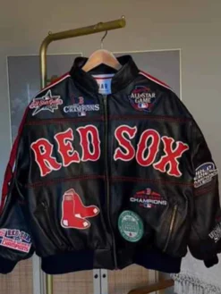 Red Sox Garrett Crochet Black Leather Bomber Jacket