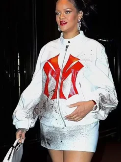 Rihanna NYC White Bomber Jacket