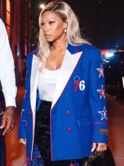 Savannah James Philadelphia 76ers Blue Double-Breasted Blazer front view